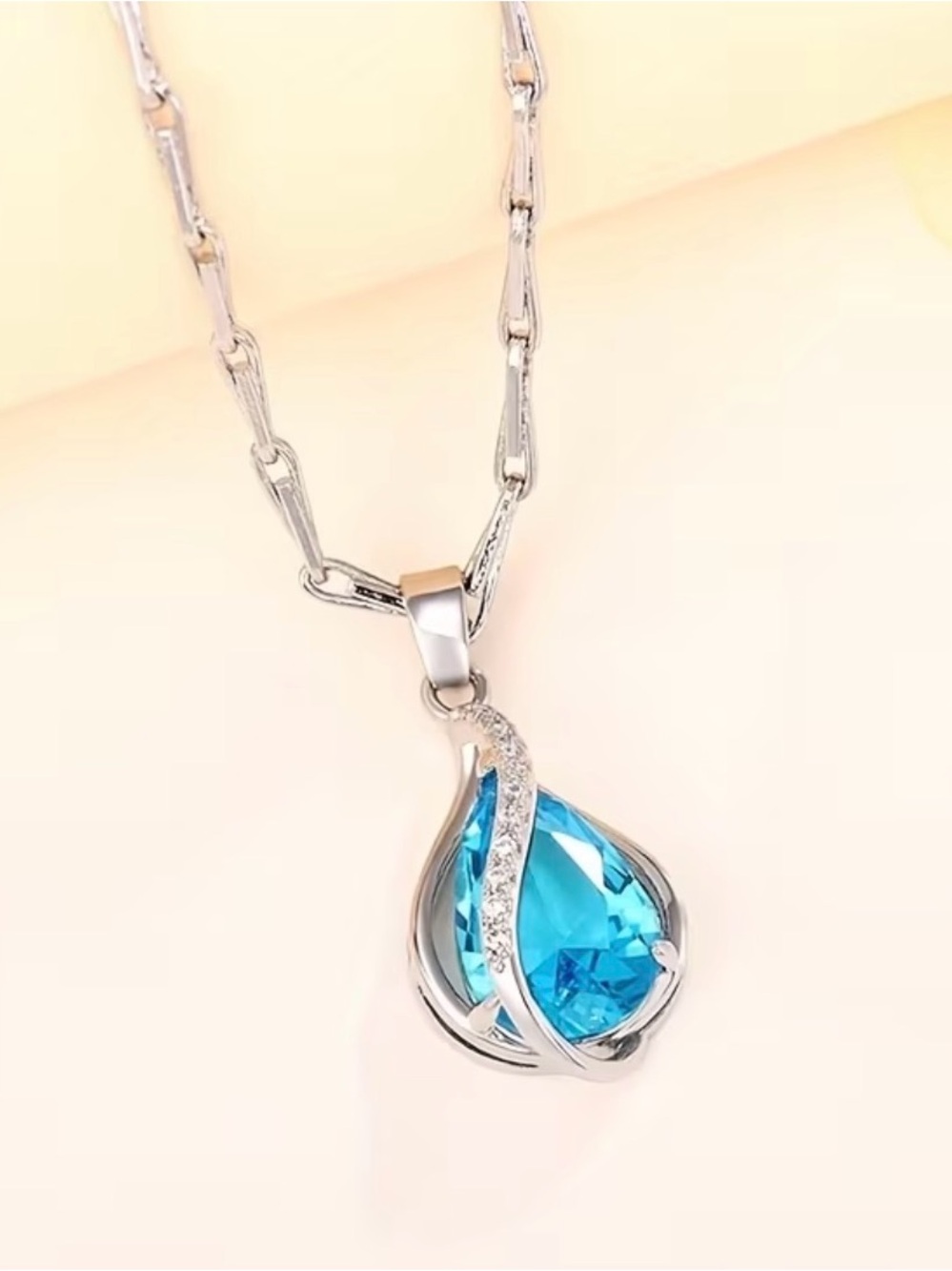 Sterling Silver Blue Teardrop Pendant Necklace. - Picture 6 of 7